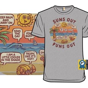 Suns Out Puns Out Women’s Funny Graphic Tee In Heather Gray Size Large Brand New